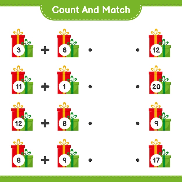 Premium Vector | Count and match, count the number of gift boxes and ...