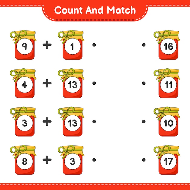 Premium Vector | Count and match count the number of jam and match with ...