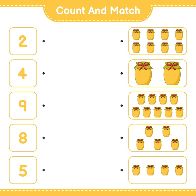 Premium Vector | Count and match count the number of jam and match with ...