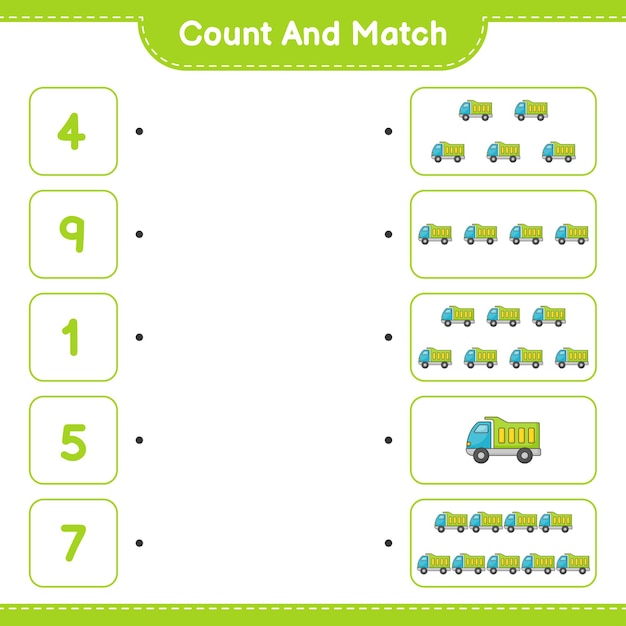 Premium Vector | Count and match, count the number of lorry and match ...