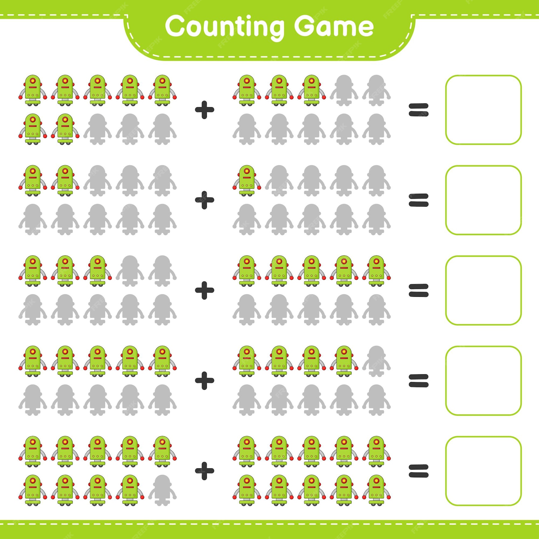 Premium Vector | Count and match, count the number of robot character ...