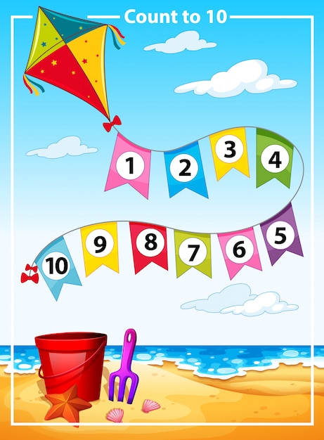 Count number summer beach template Free Vector