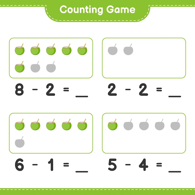 Premium Vector | Counting game count the number of coconut and write ...