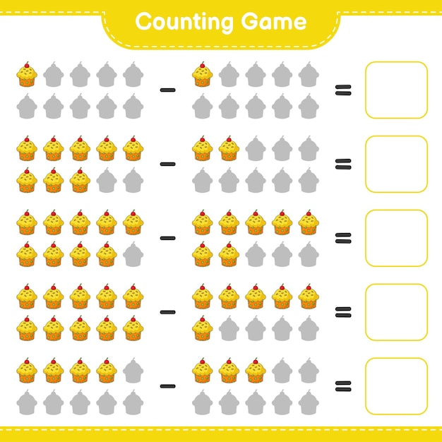 Premium Vector | Counting game count the number of cup cake and write ...