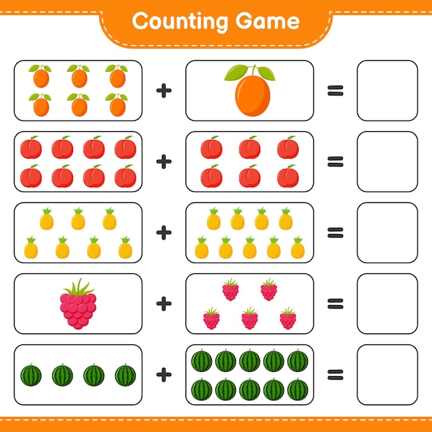 Premium Vector | Counting game, count the number of fruits and write ...