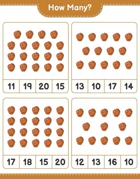 Premium Vector | Counting Game How Many Baseball Glove Educational Children Game Printable Worksheet