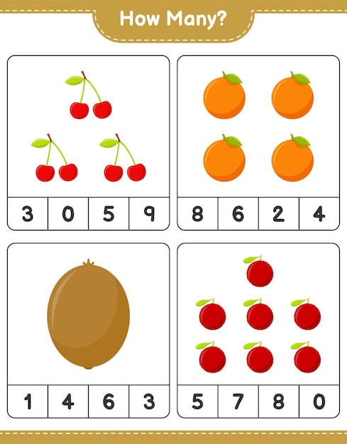 Premium Vector | Counting game, how many fruits. educational children ...