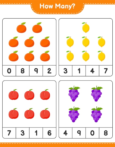 Premium Vector | Counting game, how many fruits. educational children ...