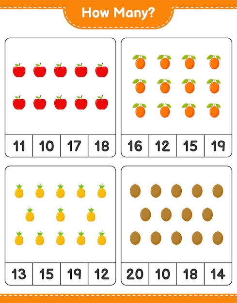 Premium Vector | Counting game, how many fruits. educational children ...