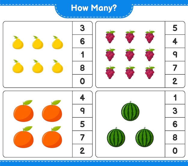 Premium Vector | Counting game, how many fruits. educational children ...