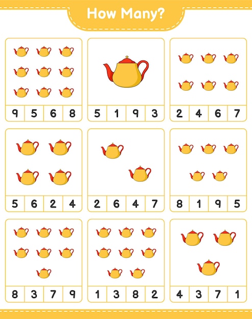 Premium Vector | Counting game, how many teapot. educational children ...