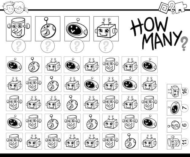 Counting robots coloring page | Premium Vector
