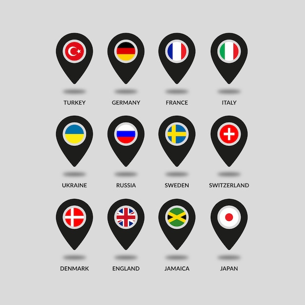 Download Country flags location icons | Premium Vector