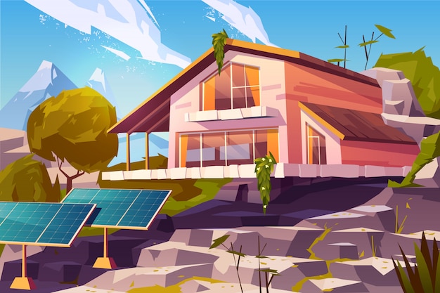 Free Vector | Country house in mountains cartoon