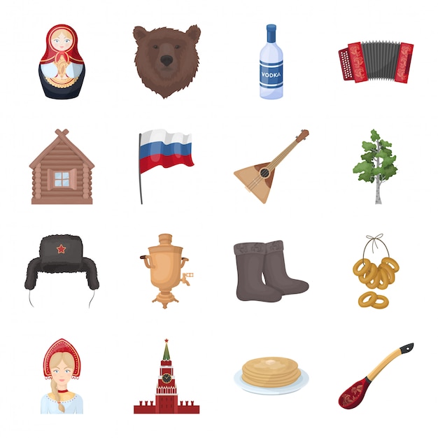 国ロシア漫画は アイコンを設定します モスクワの旅行漫画は アイコンを設定します イラスト国ロシア プレミアムベクター