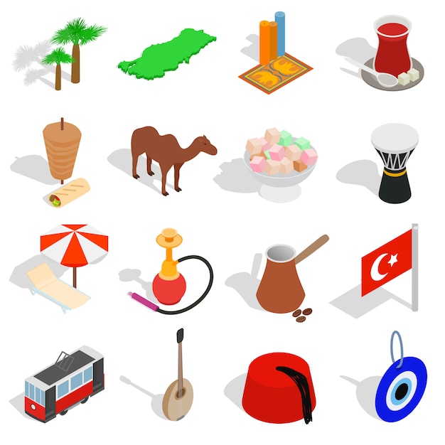 Download Country turkey icons set in isometric 3d style isolated on white background Vector | Premium ...