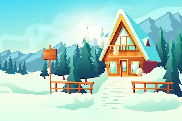 Download Free Vector | Country or village cottage house in snowy ...