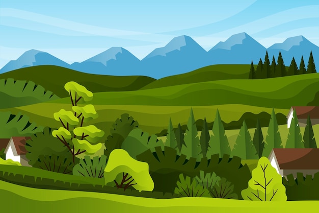 Premium Vector | Countryside village and mountains