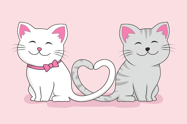 Premium Vector | Couple cat love cute cartoon isolated on pink