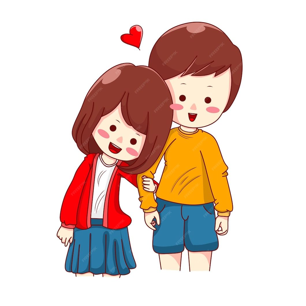 Premium Vector | Couple characters are hand in hand kawaii designs