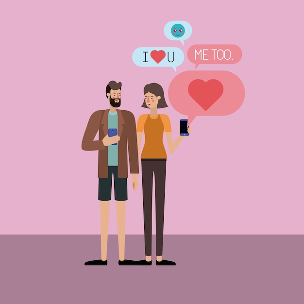 Premium Vector - Couple chating with smartphone