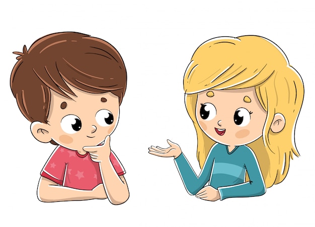 Couple of children talking among themselves Premium Vector
