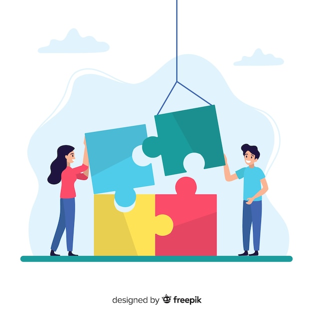 Couple connecting puzzle pieces background | Free Vector