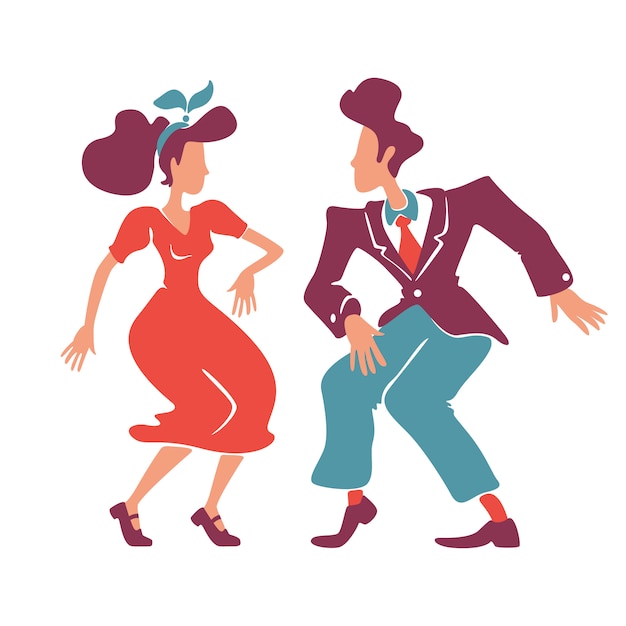 Premium Vector | Couple dancing rock n roll, jive together flat color ...
