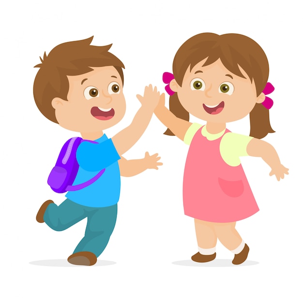 Couple of elementary school pupils | Premium Vector