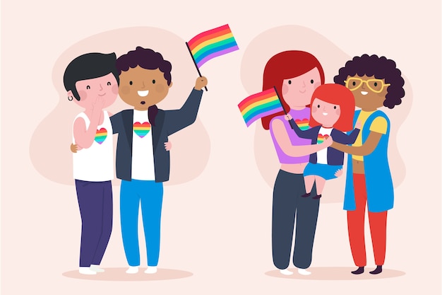 Free Vector | Couple and family on pride day