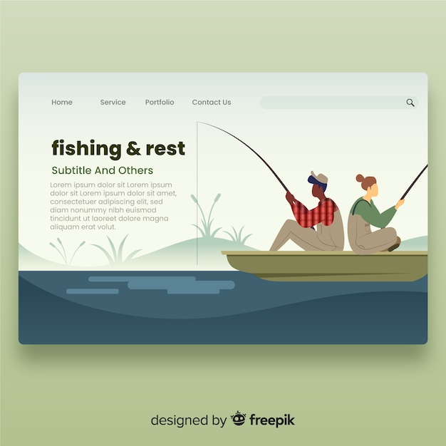 Download Free Vector | Couple fishing landing page