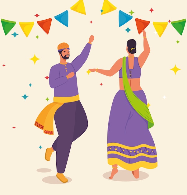 Premium Vector | Couple indian with clothes traditional dancing and ...