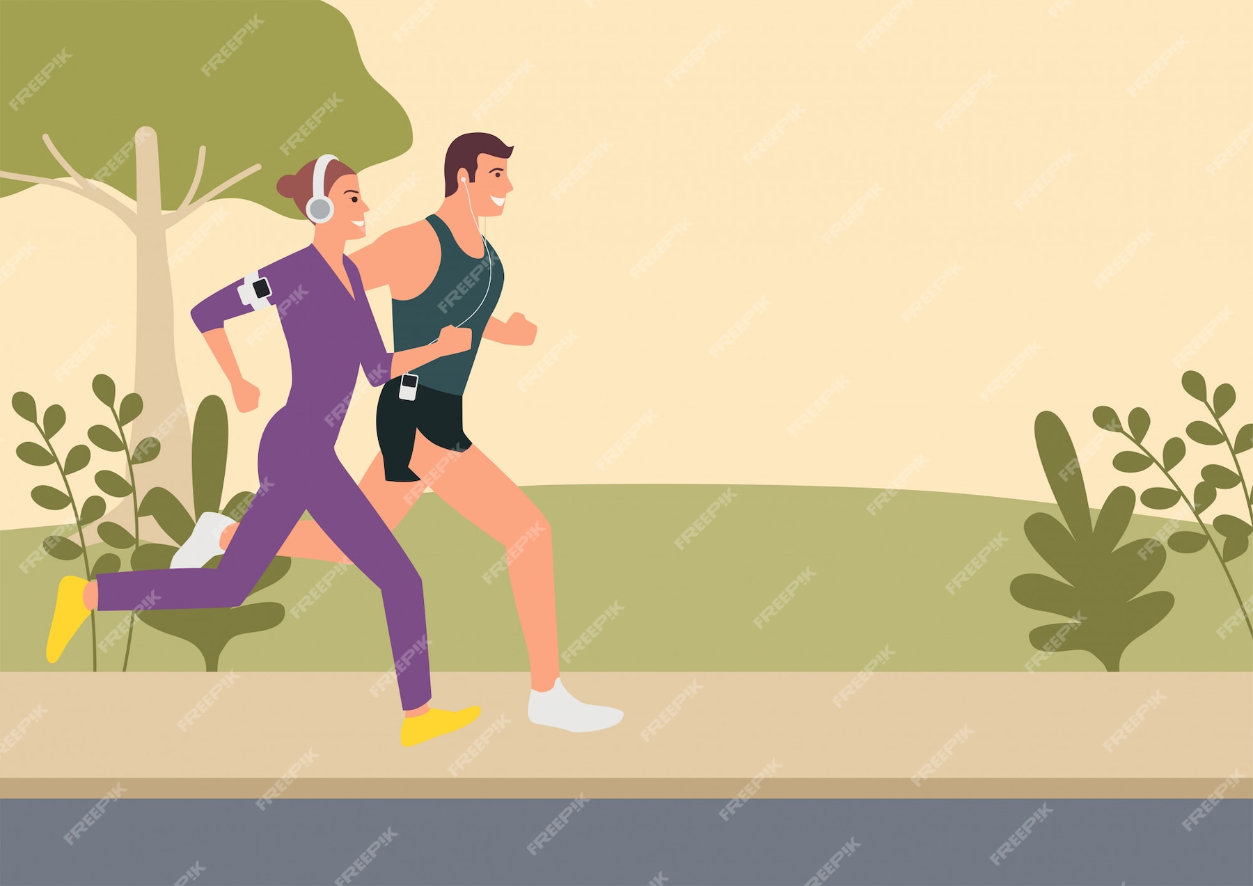 Premium Vector Couple jogging and running outdoors illustration