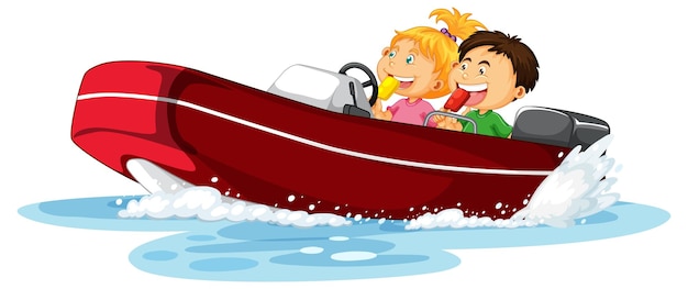 Free Vector | Couple kids on dinghy boat