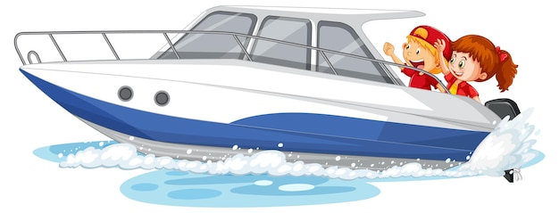 Free Vector | Couple kids on speed boat on white background