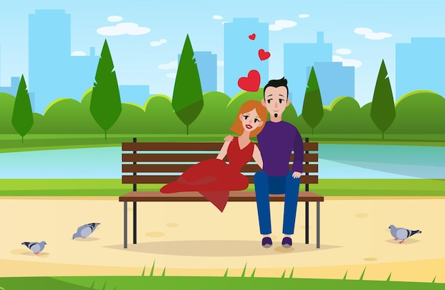 Premium Vector Couple In Love Romantic Young People Sit In Park On Bench Husband And Wife