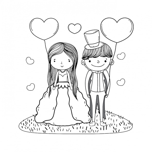 Premium Vector Couple Marriage Cute Cartoon In Black And White