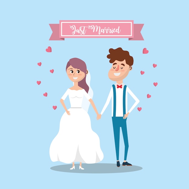 Premium Vector | Couple married with ribbon and hearts design