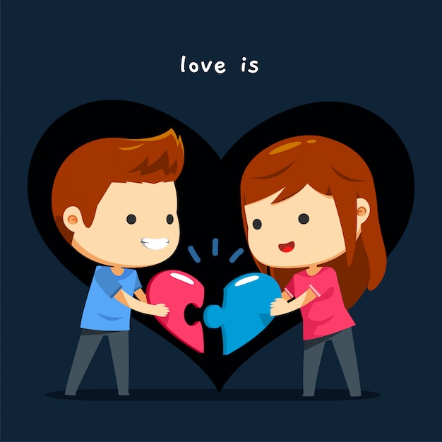 Download A couple match their heart puzzle | Premium Vector