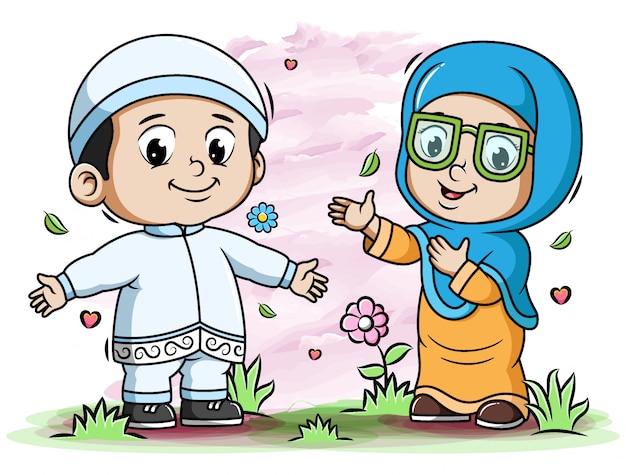 Premium Vector | Couple muslim playing in the park