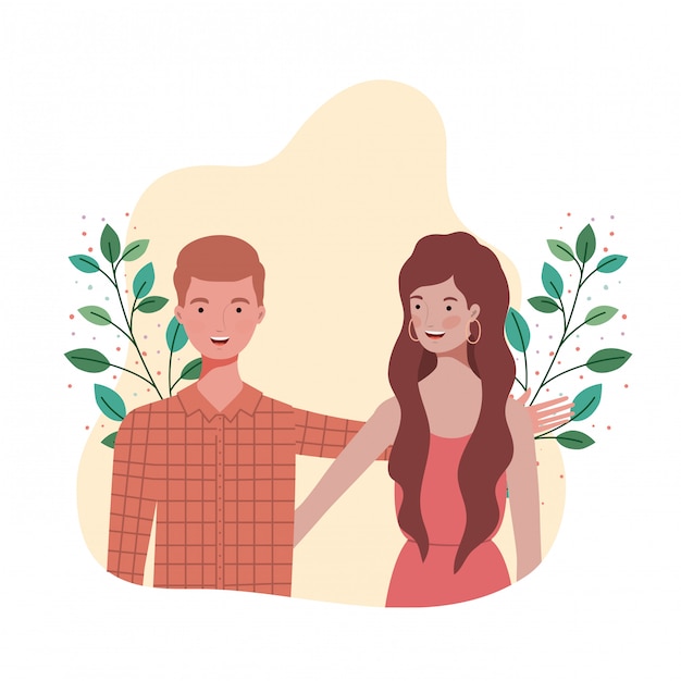 Premium Vector | Couple of people with landscape of branches and leaves