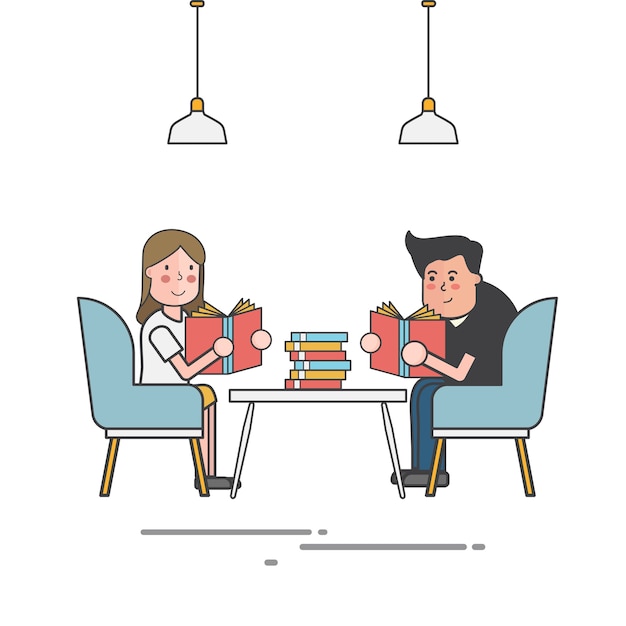 Free Vector Couple Reading Books