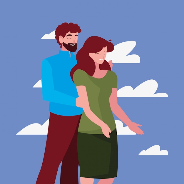 Premium Vector | Couple together characters outdoors