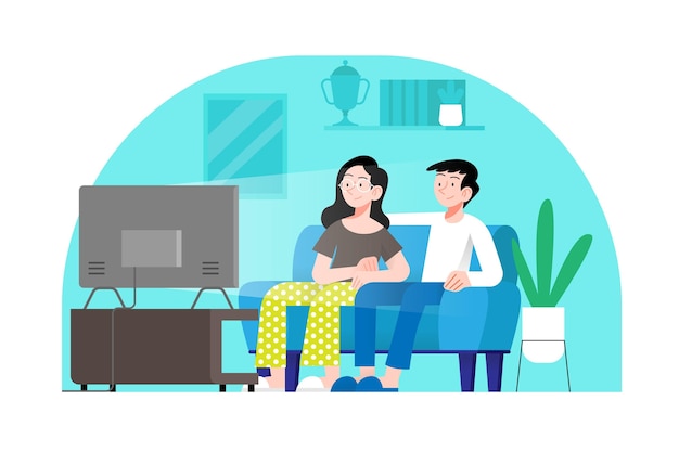 Premium Vector Couple Watching A Movie In Living Room