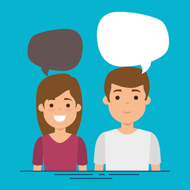 Couple with speech bubbles characters Free Vector