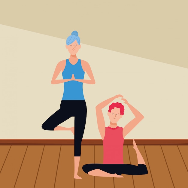 Couple yoga poses Vector | Premium Download