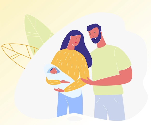 Premium Vector Couple Of Young Parents Holding Newborn Baby