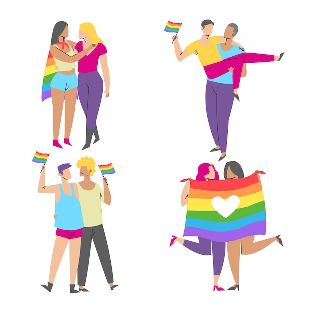 Free Vector Couples And Families Celebrating Pride Day 
