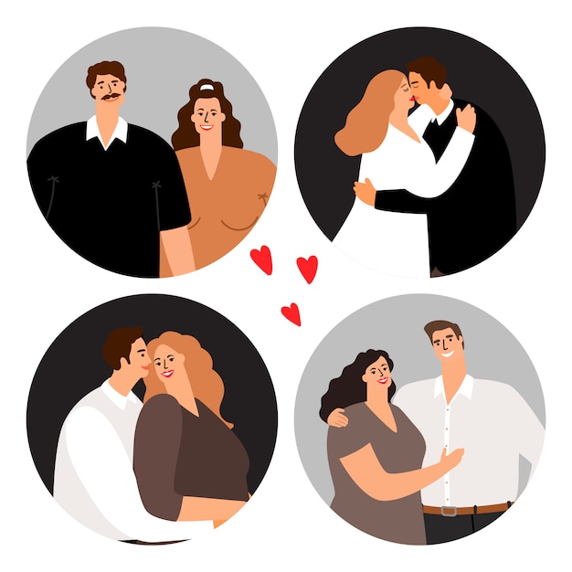 Download Couples in love round avatars | Premium Vector