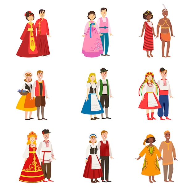 Premium Vector | Couples wearing national costumes set